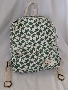 Billabong Mini Mama Green & White Geometric Floral Print Canvas Backpack Purse